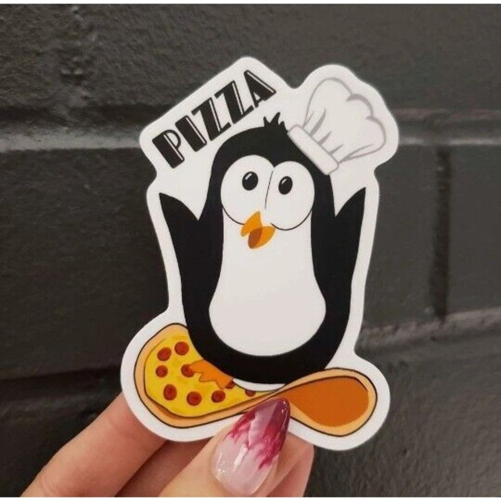 Pizza Penguin Sticker! Matte Finish 3 x 2 Inches Super Cute Original Penguin !